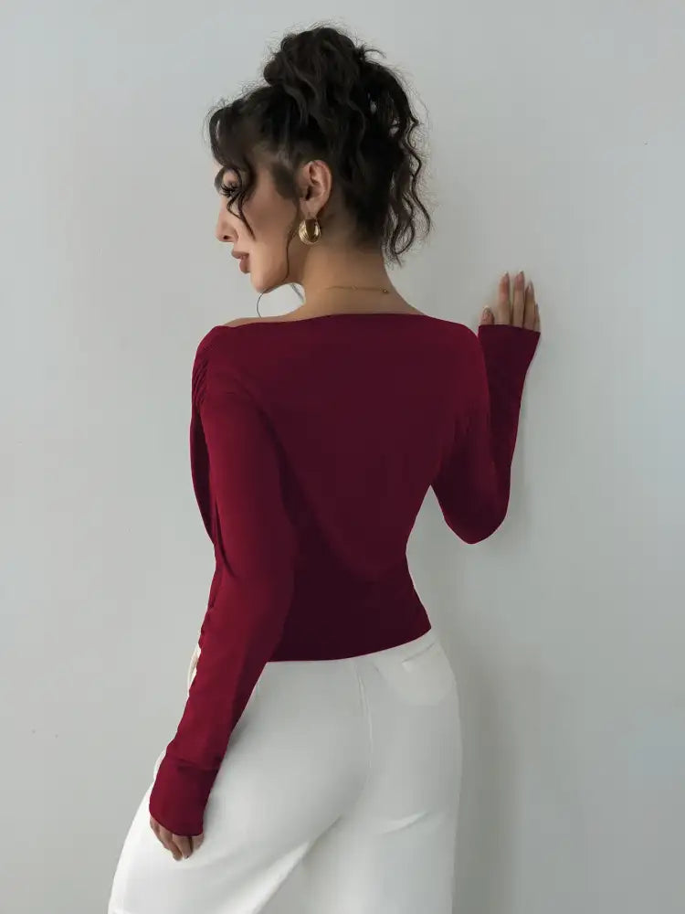 Asymmetrical Long Sleeve Blouse