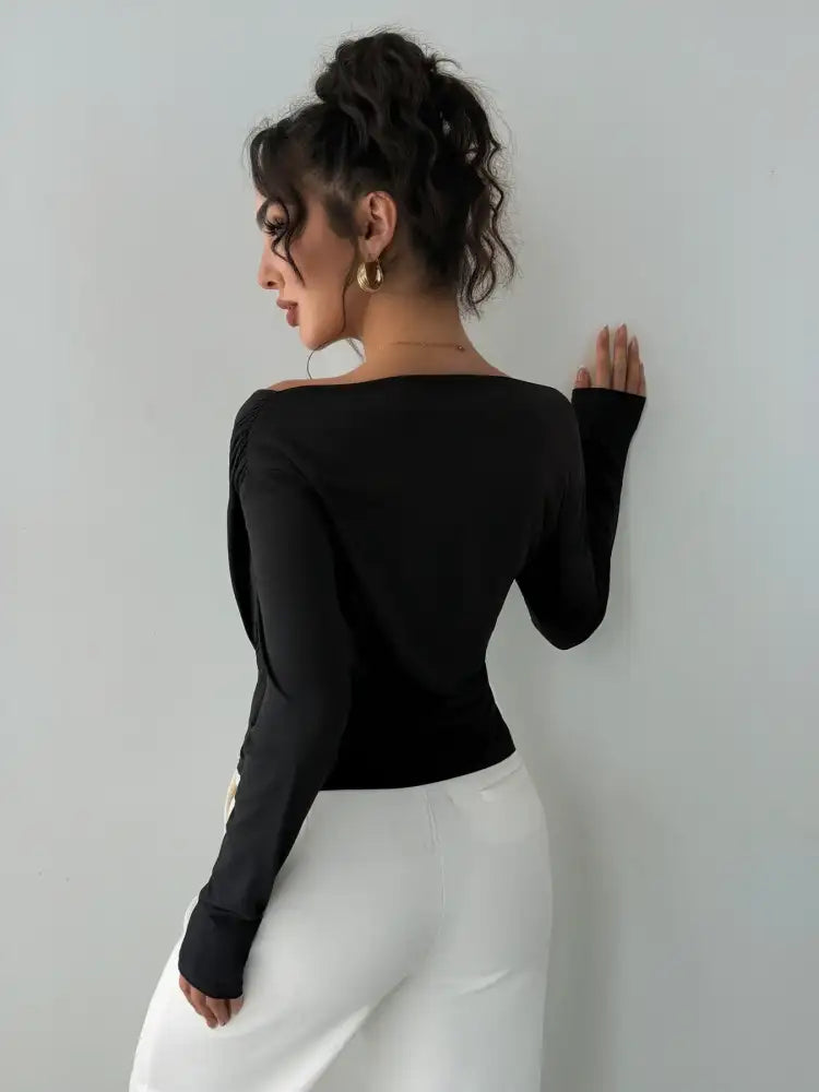 Asymmetrical Long Sleeve Blouse
