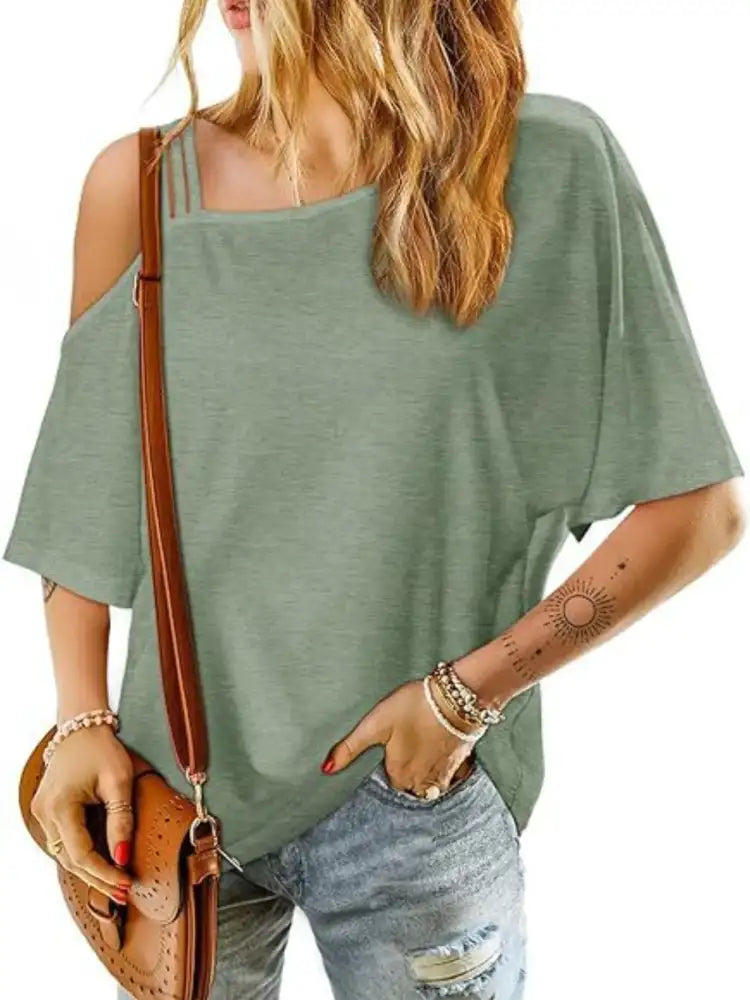 Asymmetrical Neck Half Sleeve T-Shirt