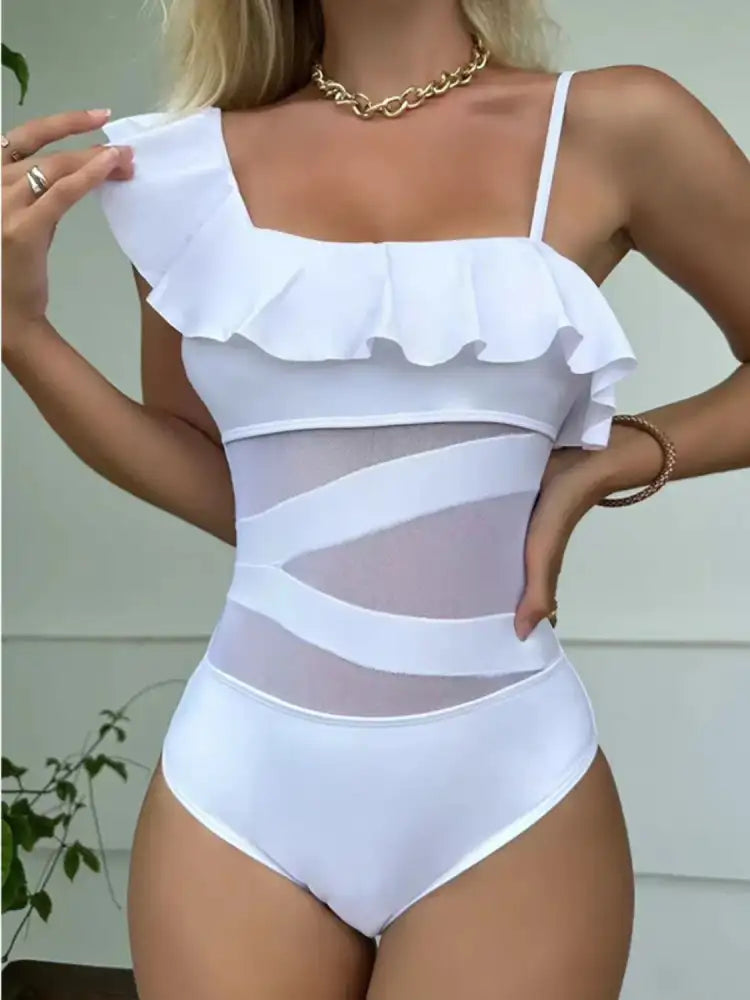 Asymmetrical Ruffled One-Piece Swimwear