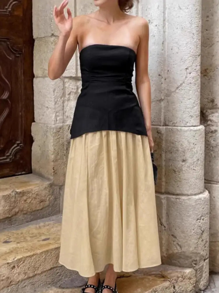 Back Zipper Tube Top and Midi Skirt Set