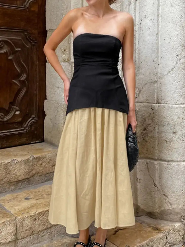 Back Zipper Tube Top and Midi Skirt Set