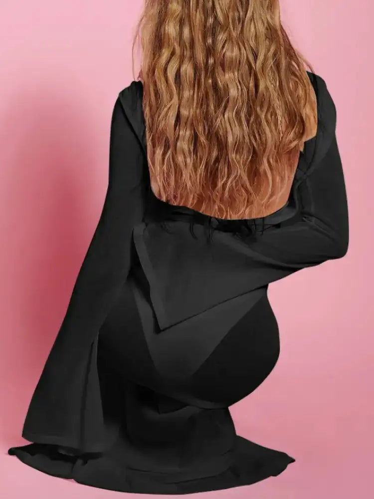 Backless Long Sleeve Maxi Cover-Up