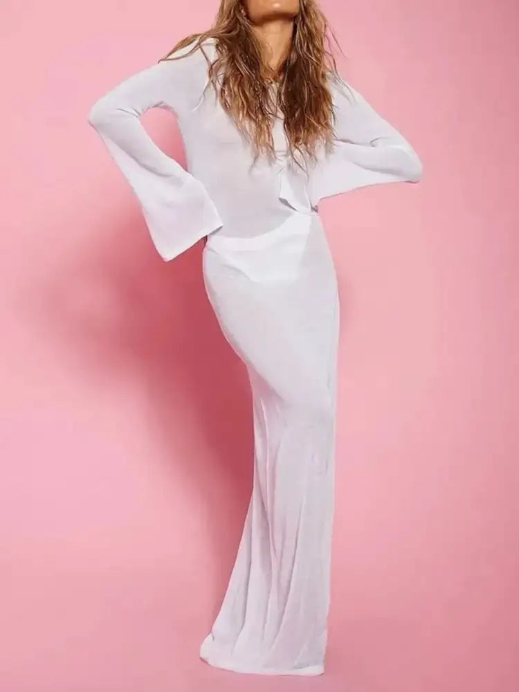 Backless Long Sleeve Maxi Cover-Up