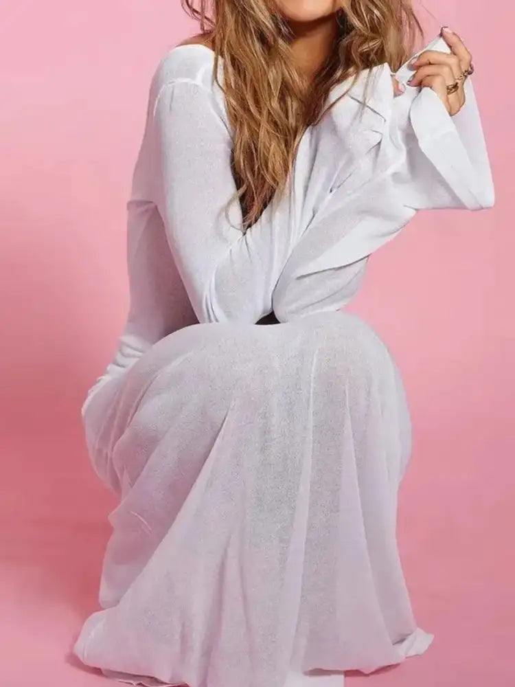 Backless Long Sleeve Maxi Cover-Up