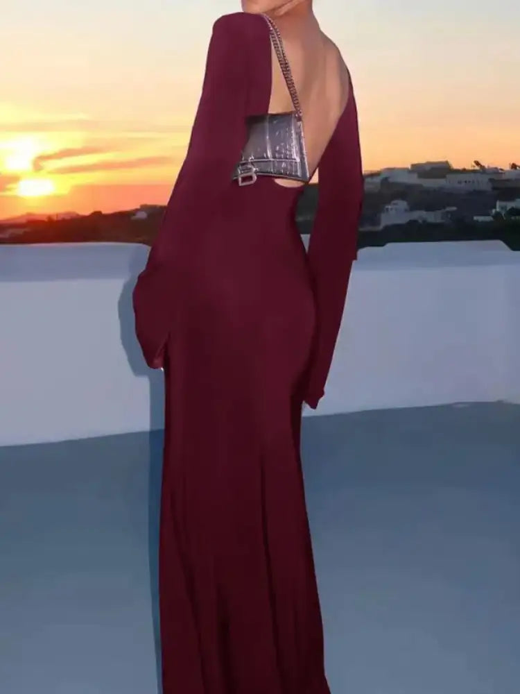 Backless Long Sleeve Maxi Cover-Up