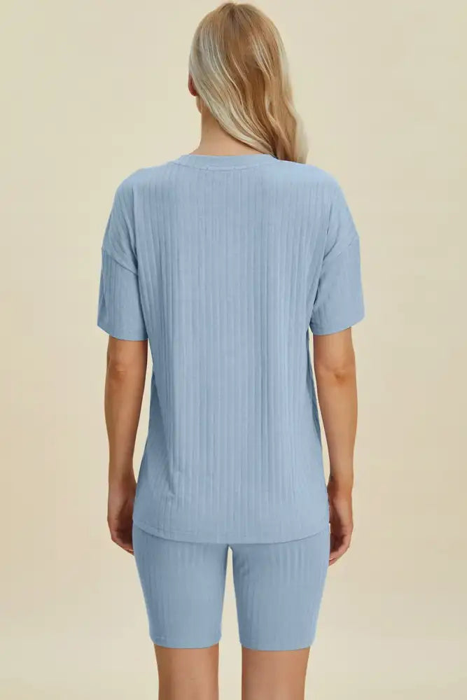 Basic Bae Full Size Ribbed V-Neck Short Sleeve Top and Shorts Set