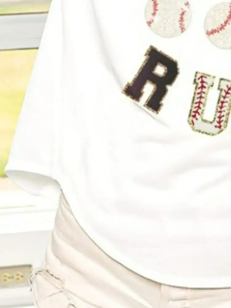 BiBi Baseballs Homerun Letter Washed Short Sleeve Top