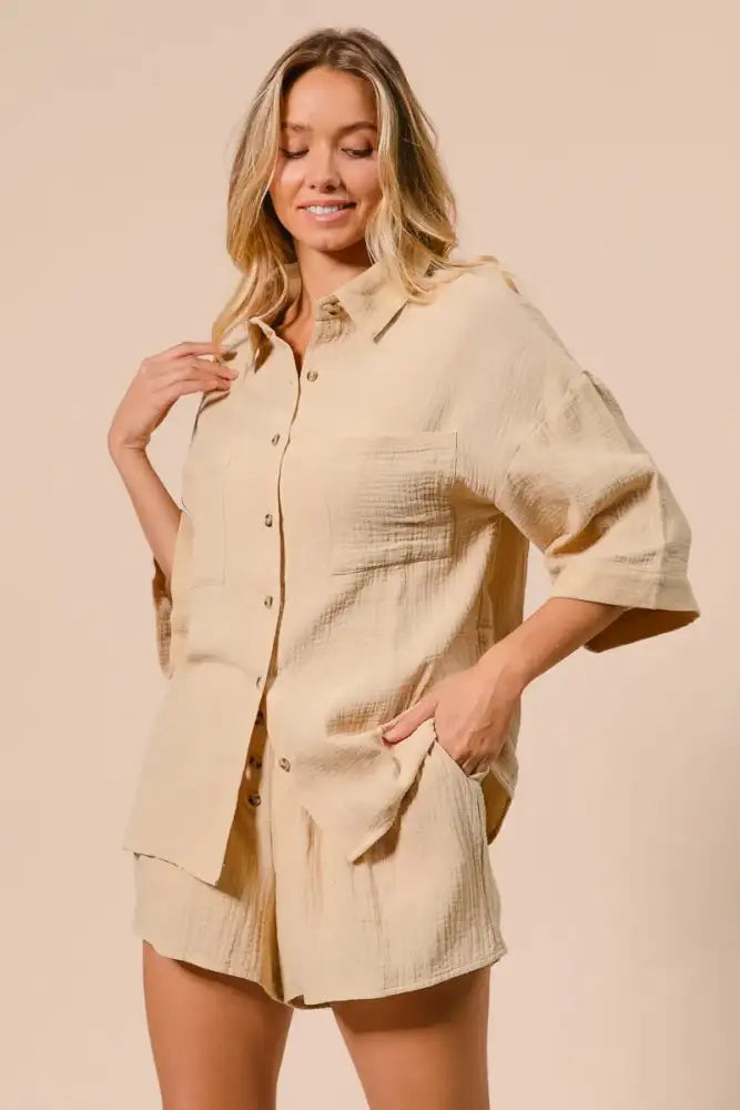 BiBi Crinkle Gauze Shirt and Short Set