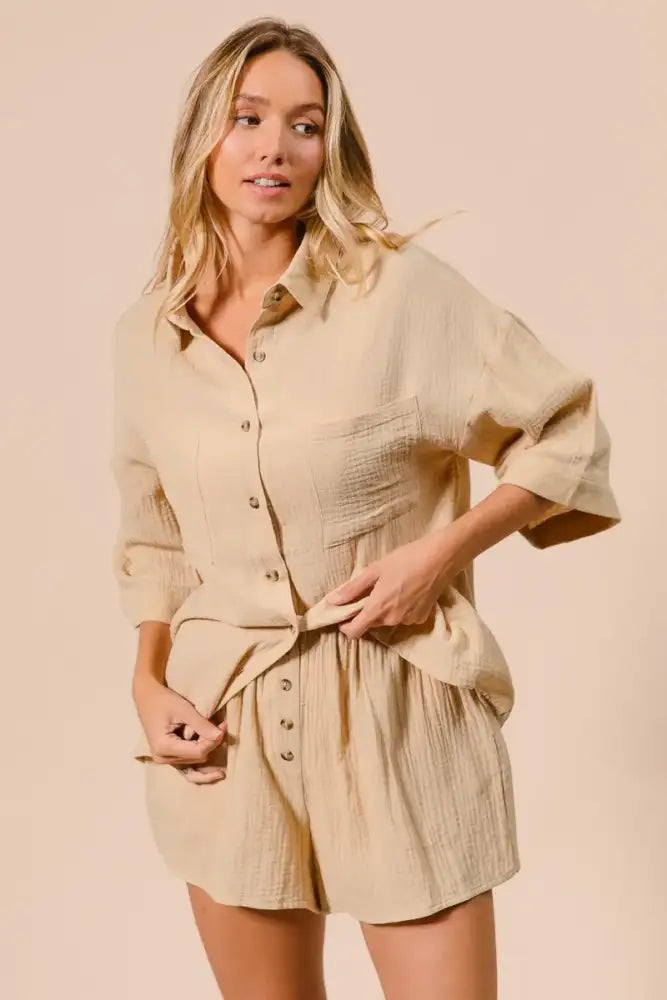 BiBi Crinkle Gauze Shirt and Short Set