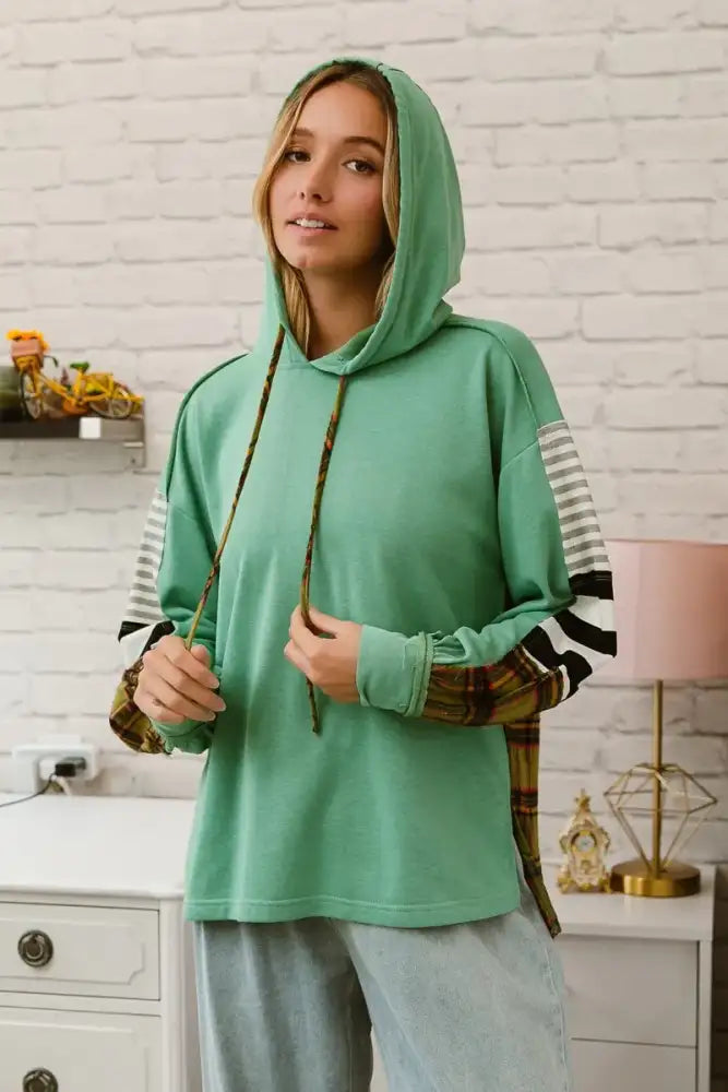 BiBi Plaid With Stripes Mix Match French Terry Hoodie