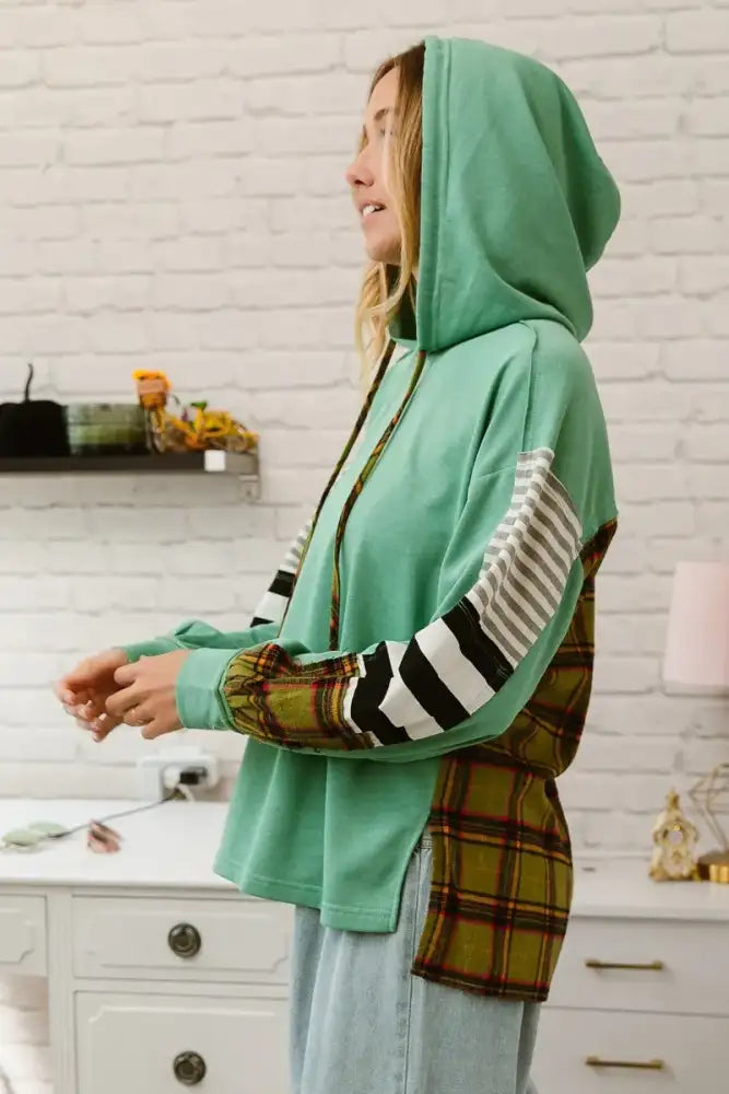 BiBi Plaid With Stripes Mix Match French Terry Hoodie