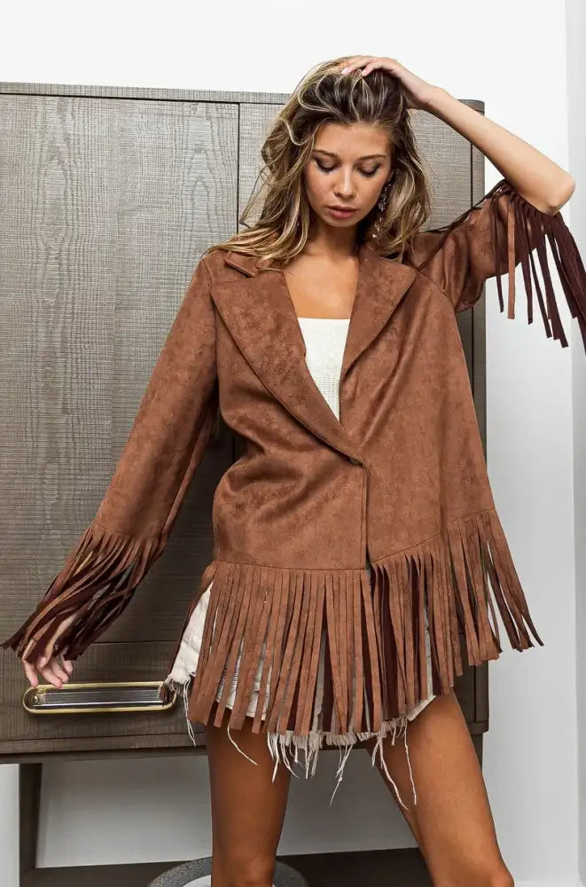 BiBi Single Blazer with Fringed Hem