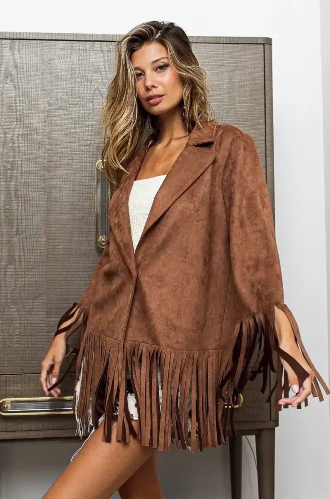 BiBi Single Blazer with Fringed Hem