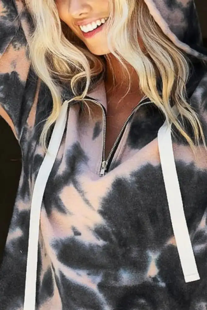BiBi Tie Dye Brushed Terry Hoodie with Zip Up Closure