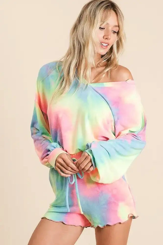BiBi Tie Dye French Terry Top and Shorts Set