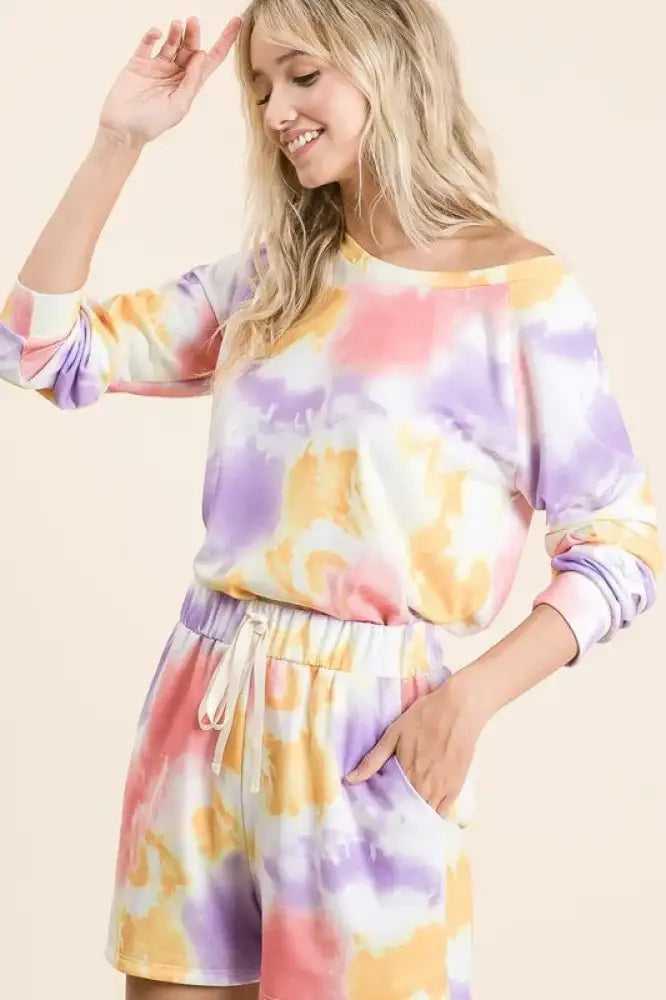 BiBi Tie Dye French Terry Top and Shorts Set