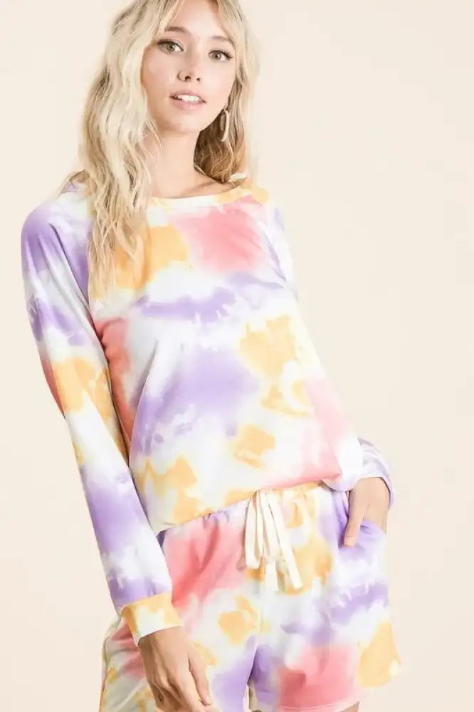 BiBi Tie Dye French Terry Top and Shorts Set