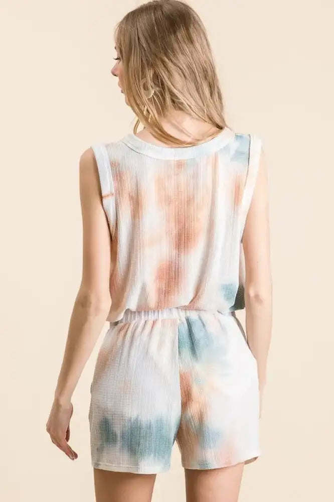 BiBi Tie Dye Textured Knit Top and Shorts Set