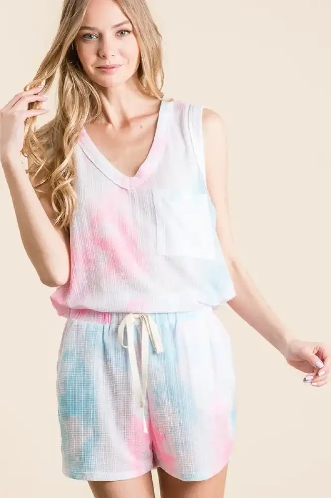 BiBi Tie Dye Textured Knit Top and Shorts Set