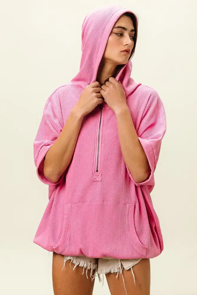 BiBi Vintage Washed Waffle Thermal Hoodie