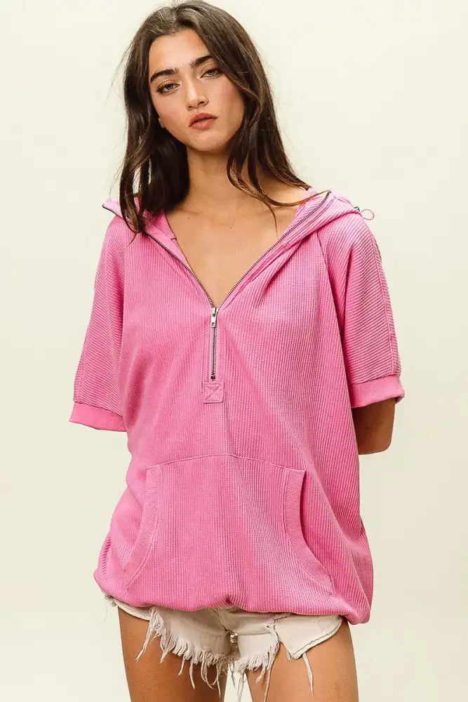 BiBi Vintage Washed Waffle Thermal Hoodie