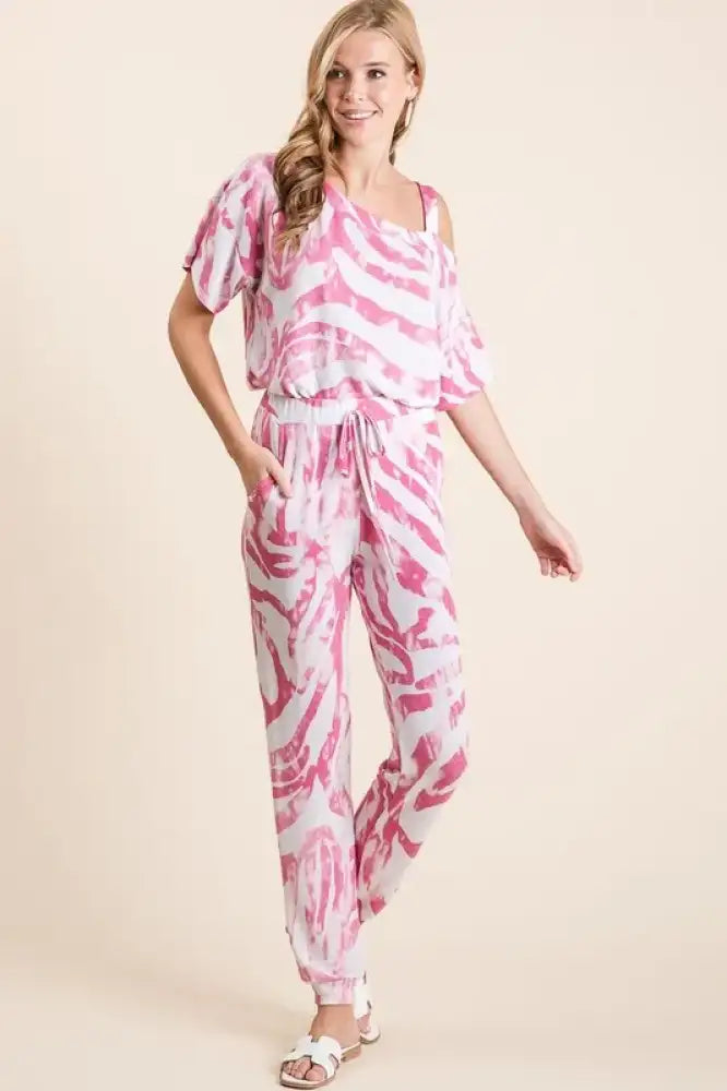 BiBi Zebra Print French Terry Top and Pants Set