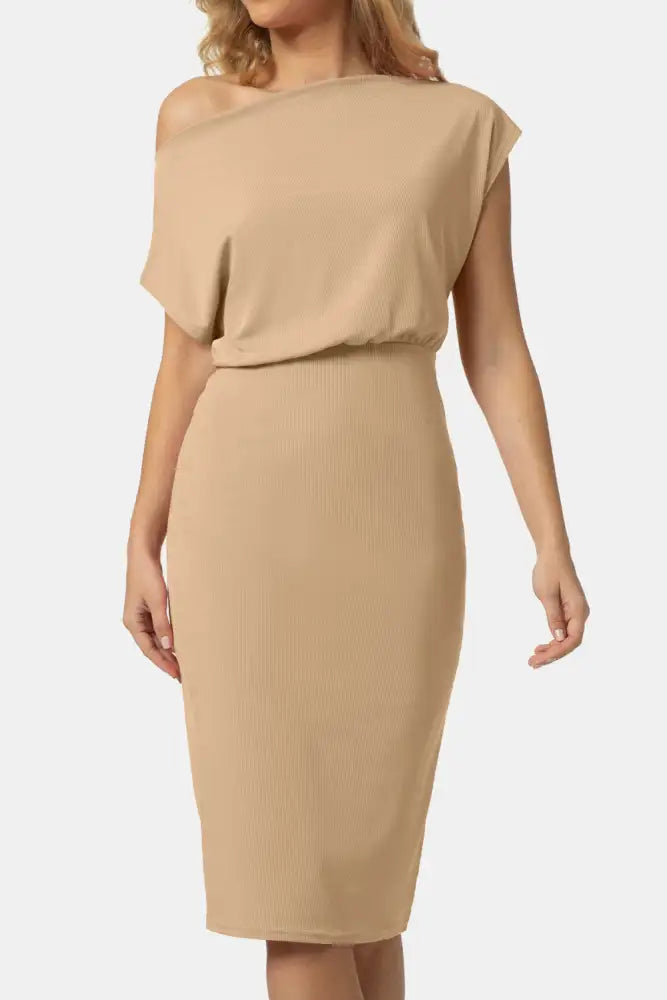 Boat Neck Short Sleeve Knee-Length Dress