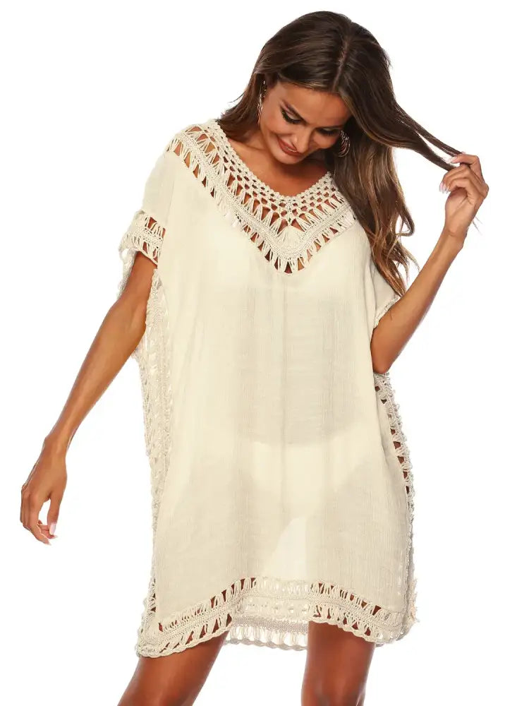 Bohemian Crochet Trim Beach Cover Up Dress