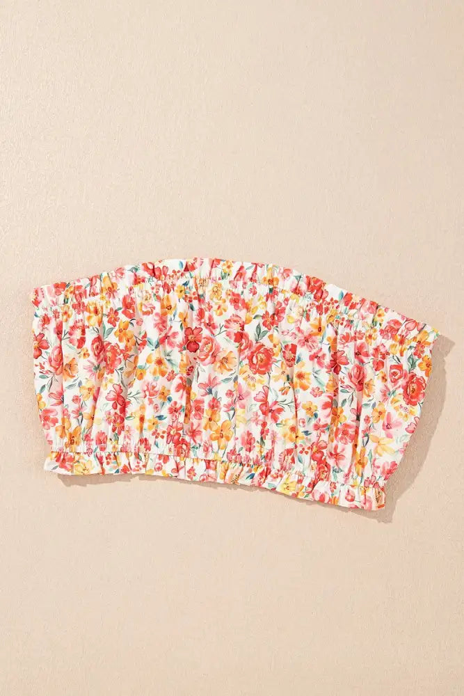 Boho Floral Bandeau Top and High Waist Wide Leg Pants Set