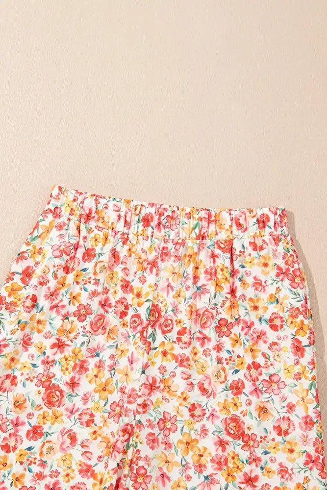 Boho Floral Bandeau Top and High Waist Wide Leg Pants Set