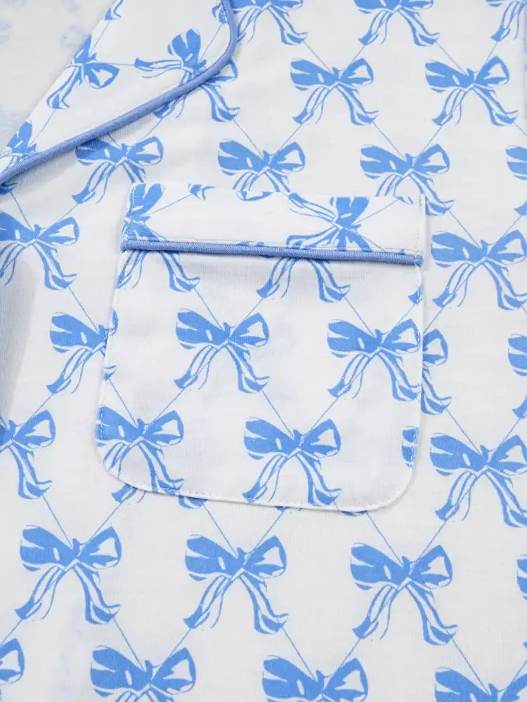 Bow Print Long Sleeve Shirt and Pants Pajama Set