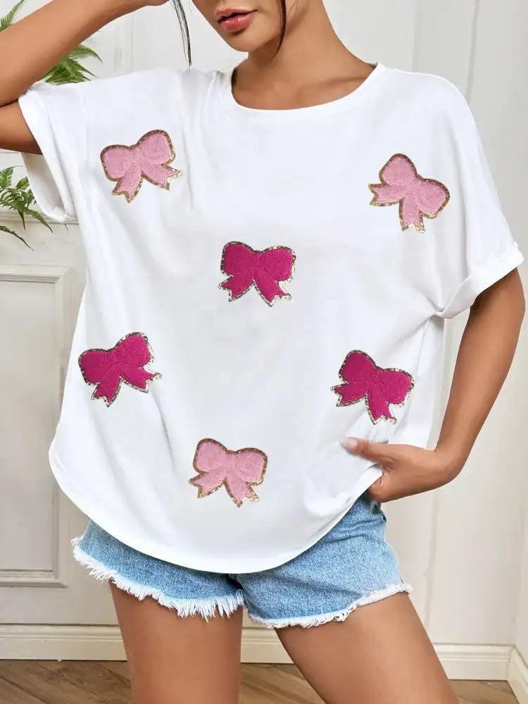 Bow Round Neck Casual T-Shirt