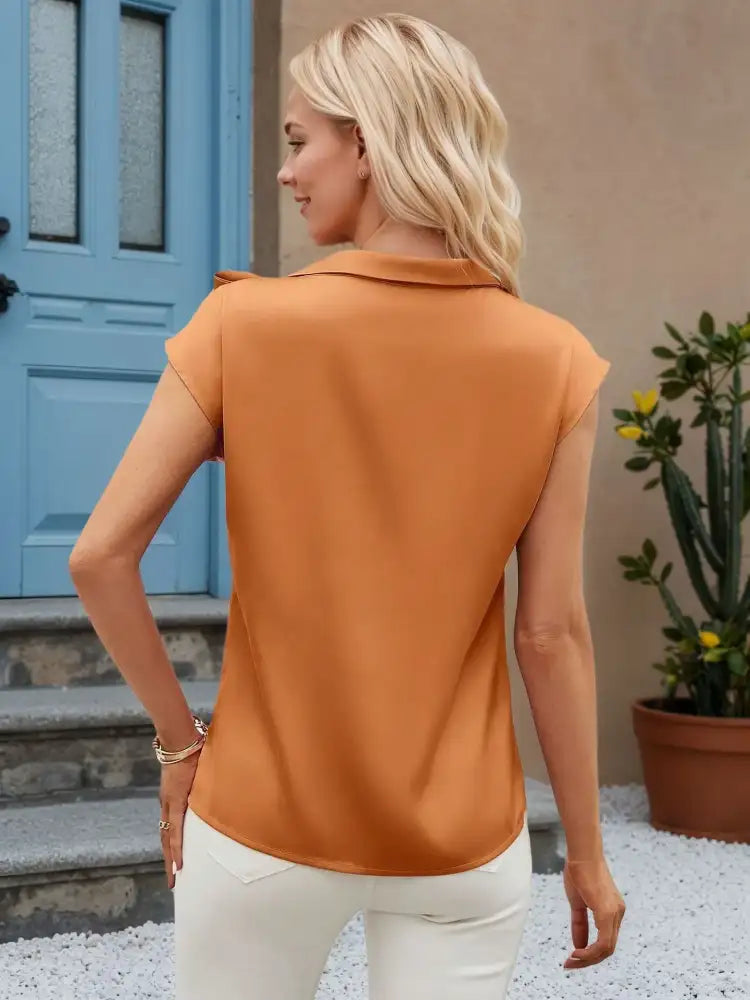 Bow Tie Cap Sleeve Blouse