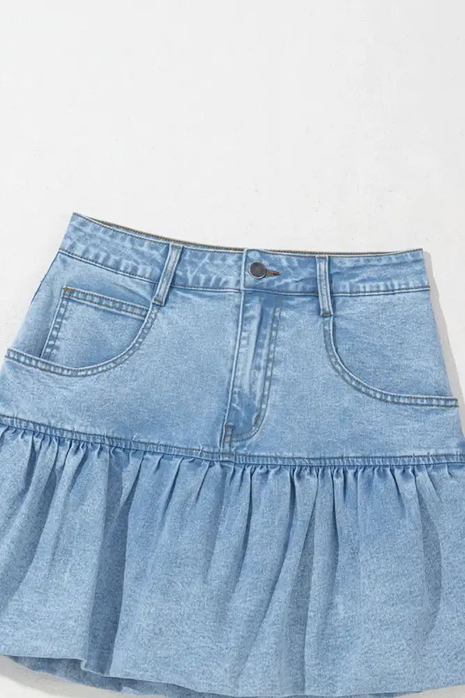 Bubble Hem Denim Mini Skirt