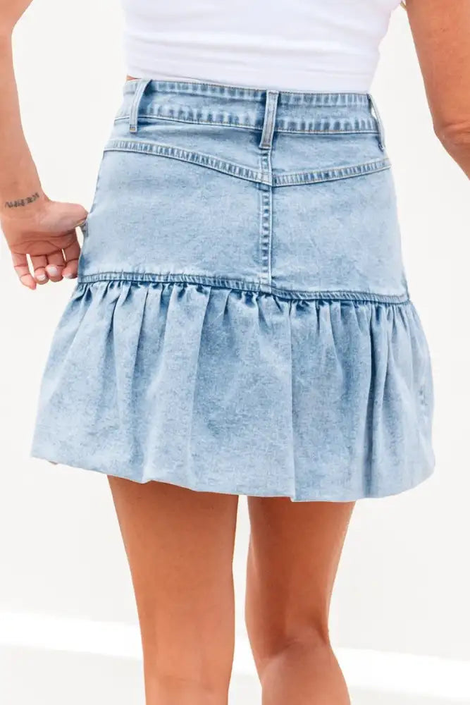 Bubble Hem Denim Mini Skirt