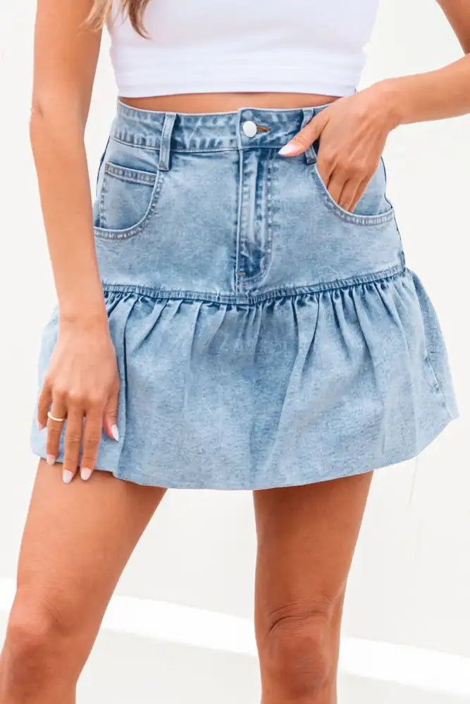 Bubble Hem Denim Mini Skirt