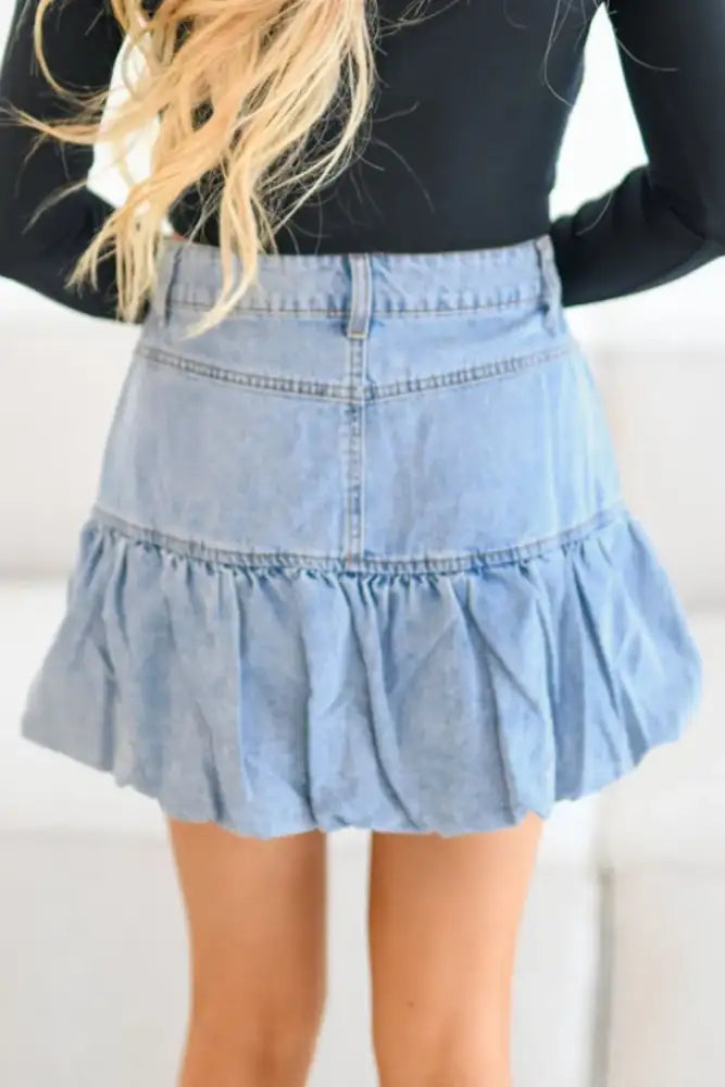 Bubble Hem Denim Mini Skirt