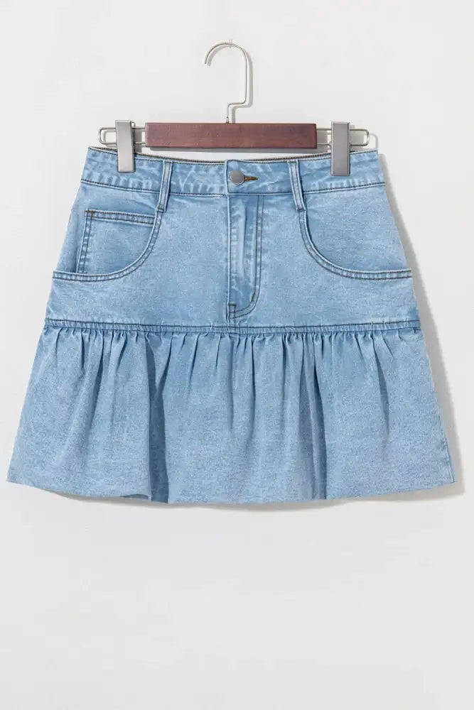 Bubble Hem Denim Mini Skirt