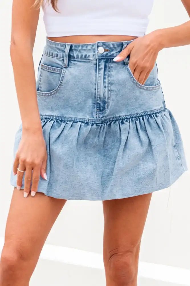 Bubble Hem Denim Mini Skirt