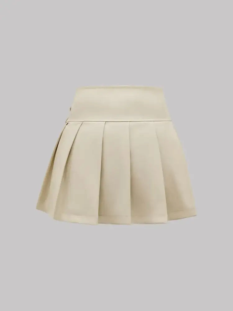 Buckle Decor Pleated Mini Skirt