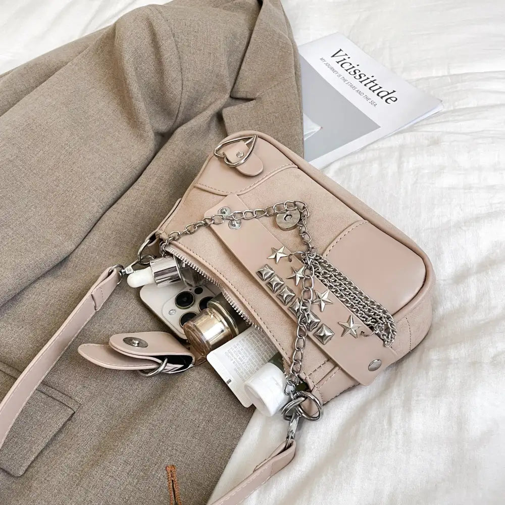 Buckle Detail Shoulder Bag with Star Embellishments