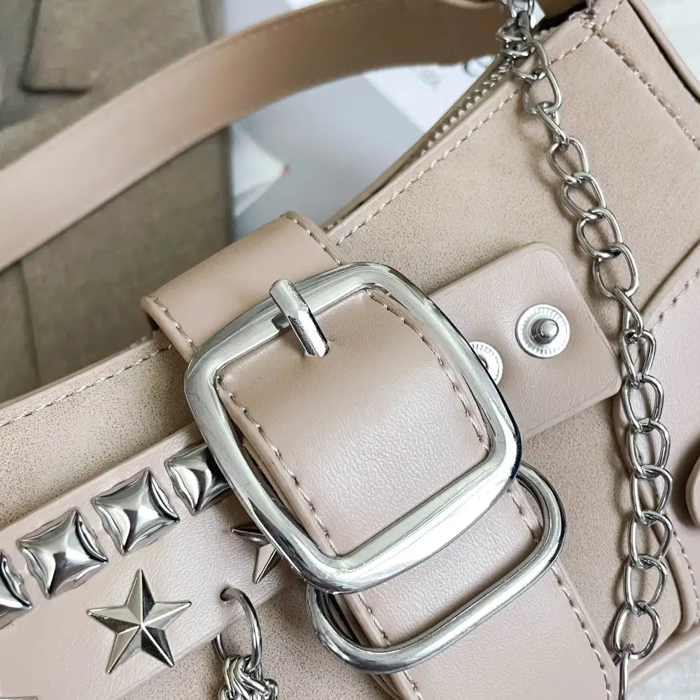 Buckle Detail Shoulder Bag with Star Embellishments