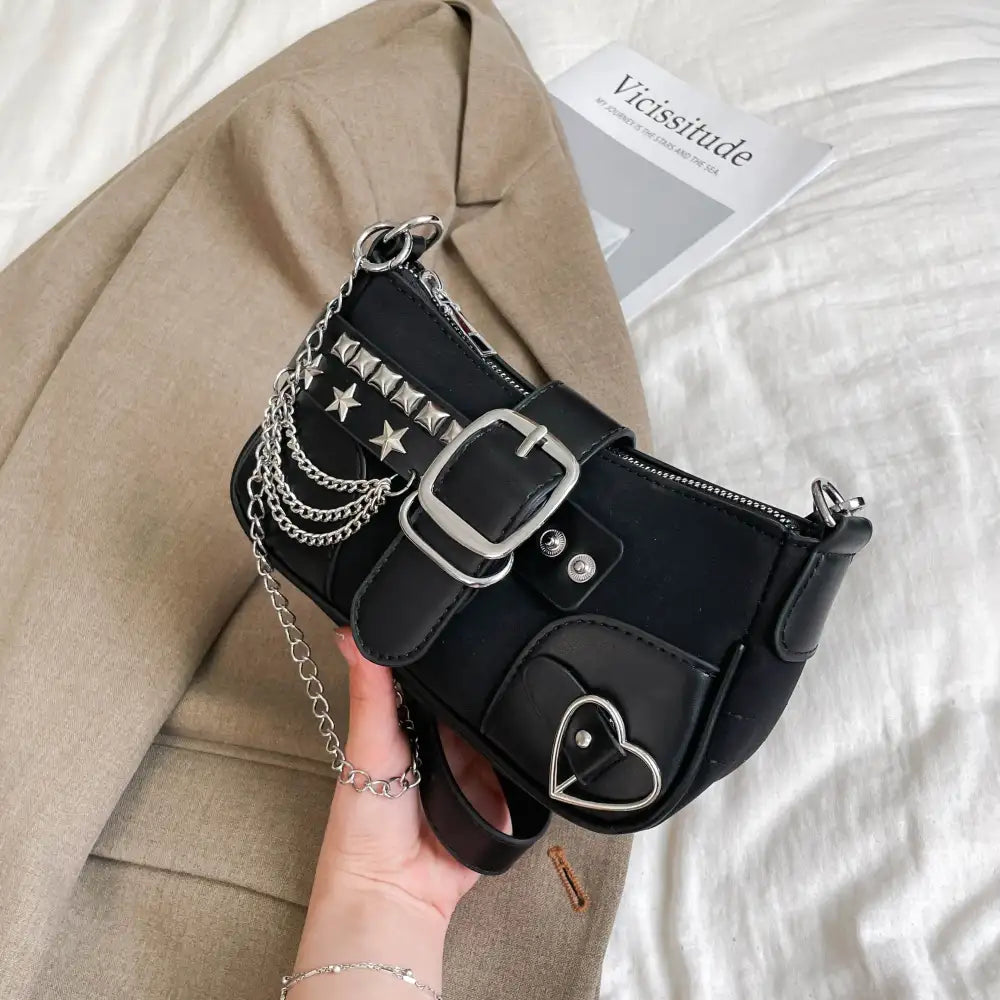 Buckle Detail Shoulder Bag with Star Embellishments