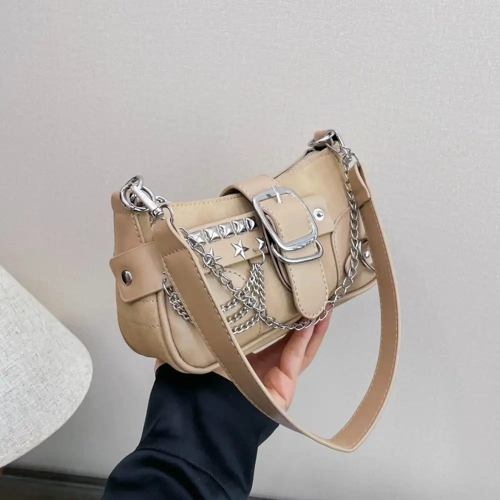 Buckle Detail Shoulder Bag with Star Embellishments