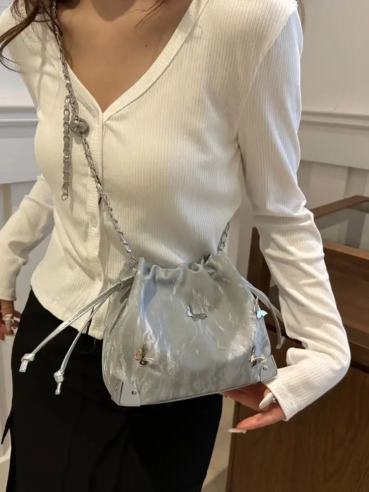 Butterfly Drawstring Bucket Bag