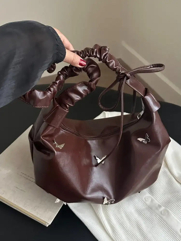 Butterfly Ruched Strap Shoulder Bag