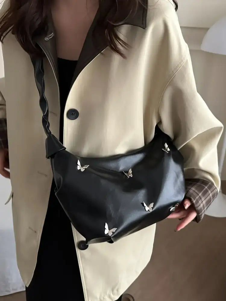 Butterfly Ruched Strap Shoulder Bag