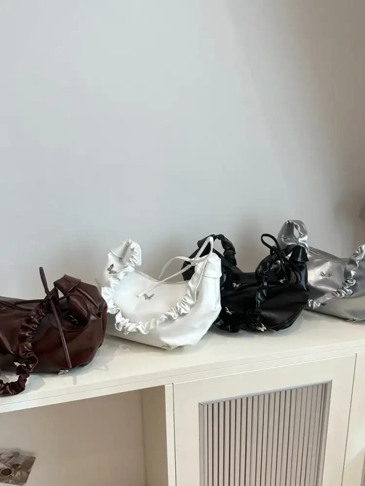 Butterfly Ruched Strap Shoulder Bag