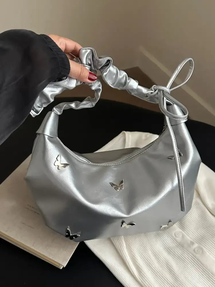 Butterfly Ruched Strap Shoulder Bag